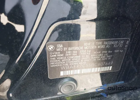 2011 BMW 535I z USA, uszkodzony, nr VIN WBAFR7C55BC607669